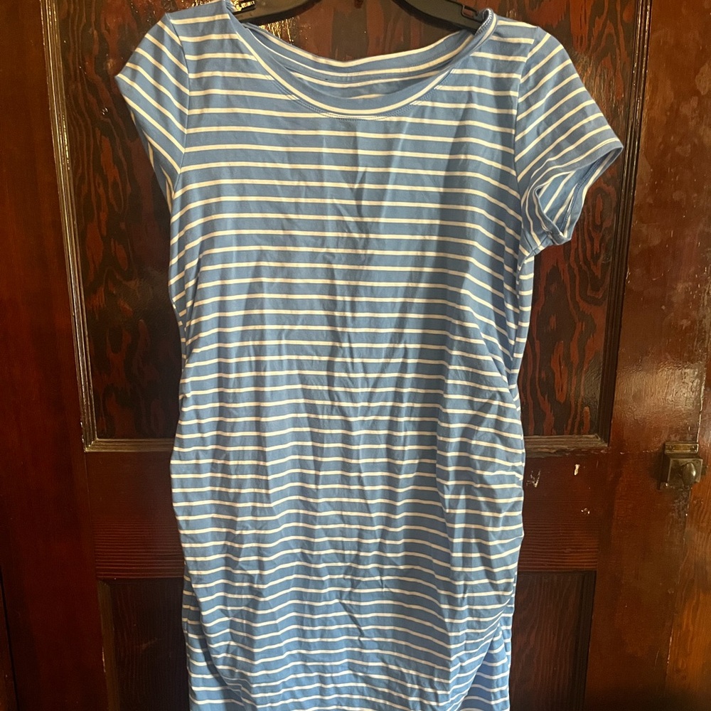 Light Blue and White Striped fitted maternity Dress